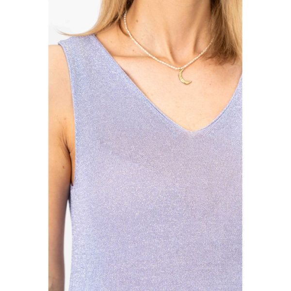 Look Mode 1946 Lilac One Size Shimmer V Neck Tank | Ooh Ooh Shoes women's clothing and shoe boutique located in Naples