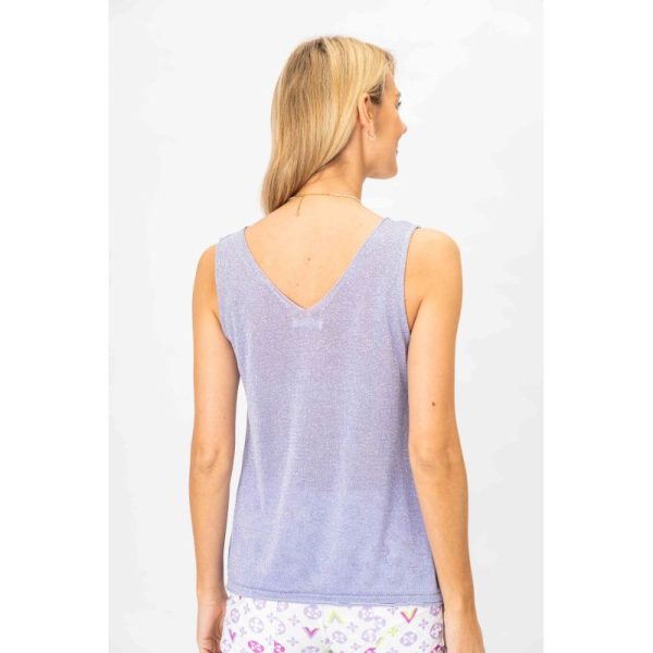 Look Mode 1946 Lilac One Size Shimmer V Neck Tank | Ooh Ooh Shoes women's clothing and shoe boutique located in Naples
