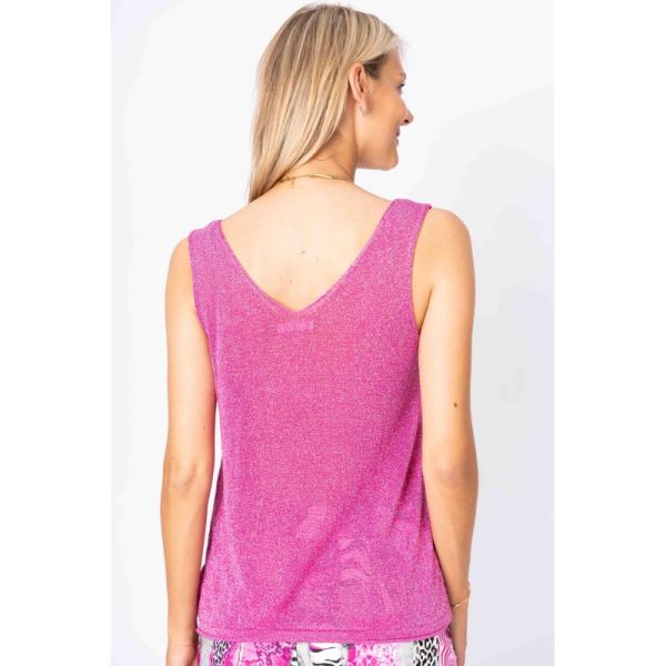 Look Mode 1946 Fuchsia One Size Shimmer V Neck Tank | Ooh Ooh Shoes women's clothing and shoe boutique located in Naples