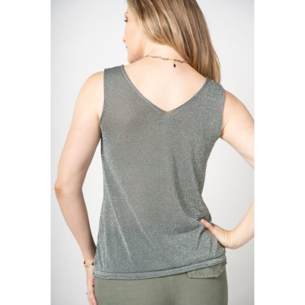 Look Mode 1946 Olive One Size Shimmer V Neck Tank | Ooh Ooh Shoes women's clothing and shoe boutique located in Naples