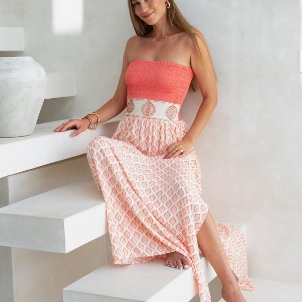 Skemo JP-MXDR-00 Coral Jaipur Strapless Maxi dress | Ooh Ooh Shoes women's clothing and shoe boutique located in Naples and Mashpee