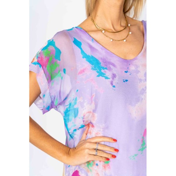 Look Mode 3002SPL One Size Lilac Splash Print Silk Dress | Ooh Ooh Shoes women's clothing and shoe boutique located in Naples