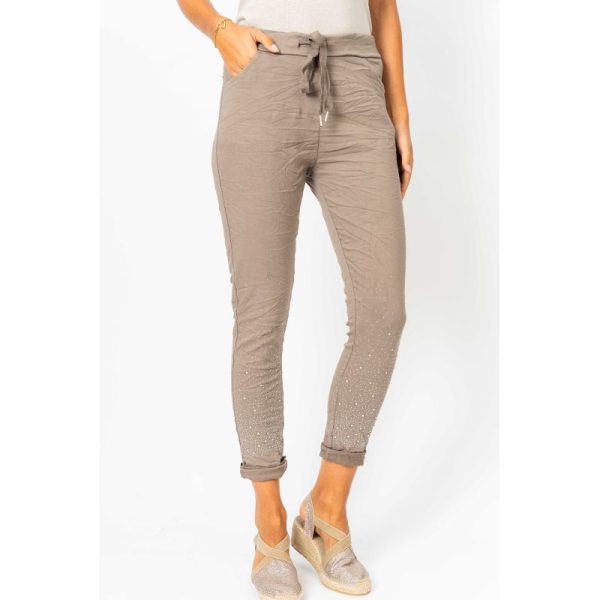 Look Mode 21088DIA Taupe One Size Stud Diamond Jegging | Ooh Ooh Shoes women's clothing and shoe boutique located in Naples