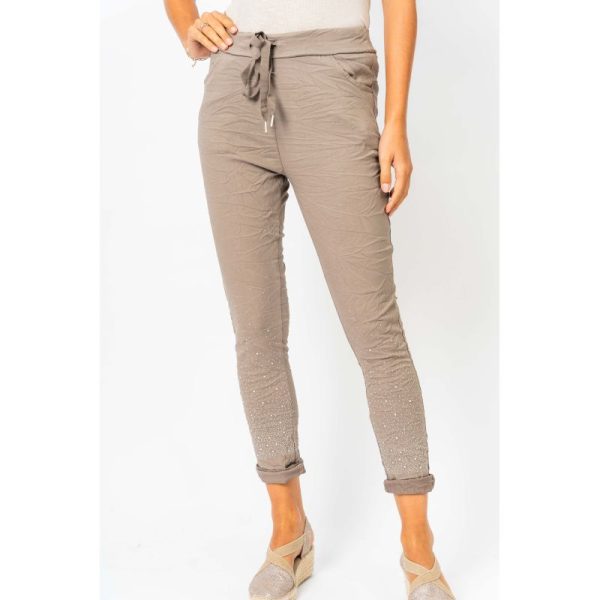 Look Mode 21088DIA Taupe One Size Stud Diamond Jegging | Ooh Ooh Shoes women's clothing and shoe boutique located in Naples