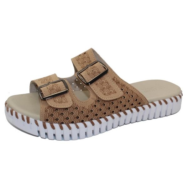 Ilse Jacobsen Tulip 1176LC Latte Two Banded Buckle Adjustable Slide Sandal | Ooh Ooh Shoes women's clothing and shoe boutique located in Naples
