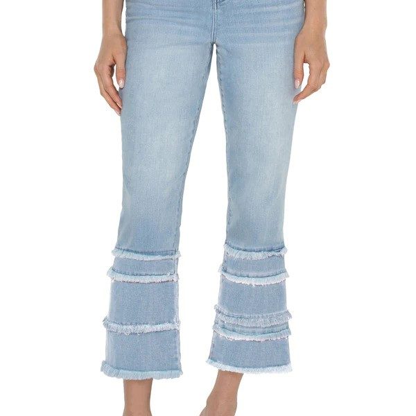 Liverpool LM7900F88 Clarkdale Hannah Crop Flare Jean with Layered Fray Hem | Ooh Ooh Shoes women's clothing and shoe boutique located in Naples