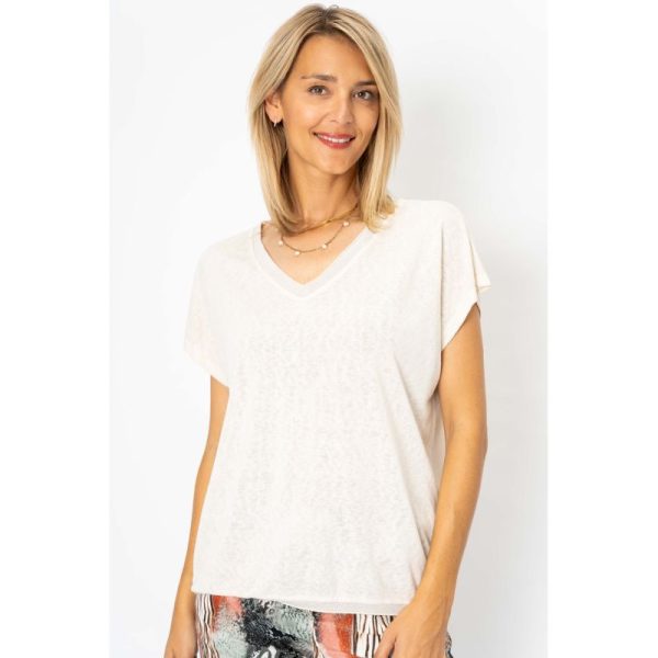 Look Mode 810761 One Size White V Neck Short Bat Sleeve Top | Ooh Ooh Shoes women's clothing and shoe boutique located in Naples