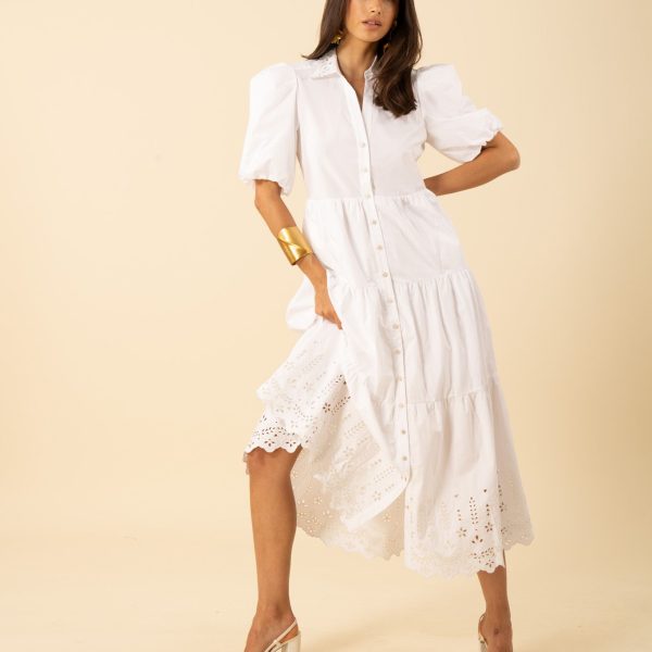 Hale Bob Martha Embroidered Poplin Maxi Dress 53KY622A White Dess | Ooh Ooh Shoes woman's clothing and shoe boutique located in Naples Florida