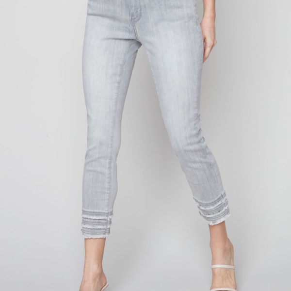 Charlie B C5147Z-551A Soft Grey Frayed Hem Ankle Leg Jean | Ooh Ooh Shoes women's clothing and shoe boutique located in Naples and Mashpee
